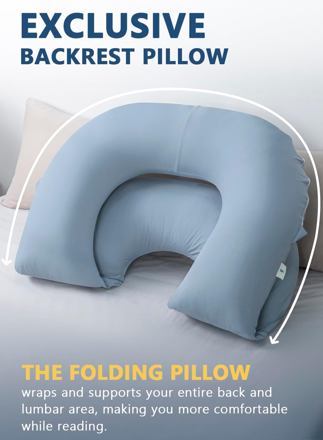 INSEN Reading Pillow, Back Pillow for Sitting in Bed and Couch, Gaming Pillow for Adults, Sit Up Support for Bed (Cooling Cotton-Blue, Basic)