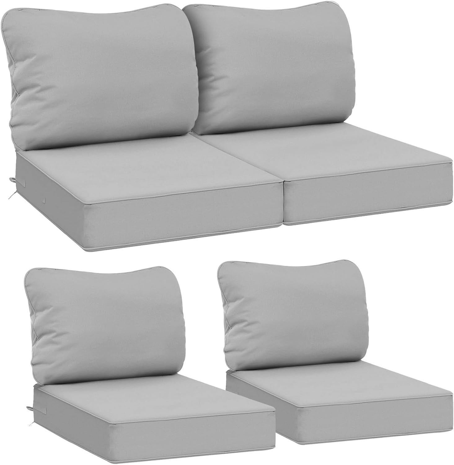 AAAAAcessories Outdoor Deep Seat Cushions, Waterproof, Fade-Resistant Patio Furniture Replacement Cushions, 23.5" x 25.5" x 5" + 23.5" x 19", Set of 4, Gray