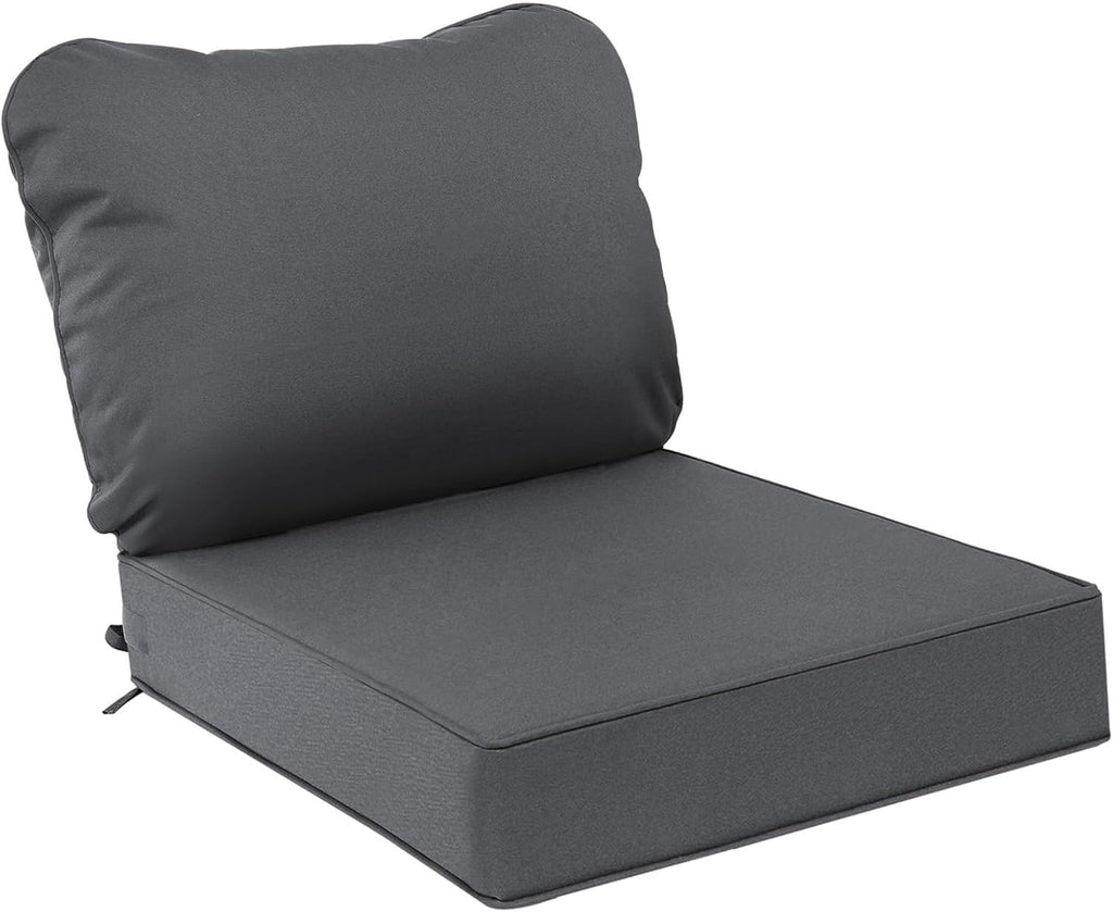 AAAAAcessories Outdoor Deep Seat Cushions, Waterproof, Fade-Resistant Patio Furniture Replacement Cushions, 23.5" x 25.5" x 5" + 23.5" x 19", Dark Gray