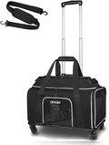 Petskd Top-Expandable Pet Carrier with Wheels 17x12x8.5 Inches JetBlue Allegiant Spirit Airline Approved, Soft-Sided Carrier for Small Cat Dog with Locking Safety Zippers and Anti-Scratch Mesh(Black)