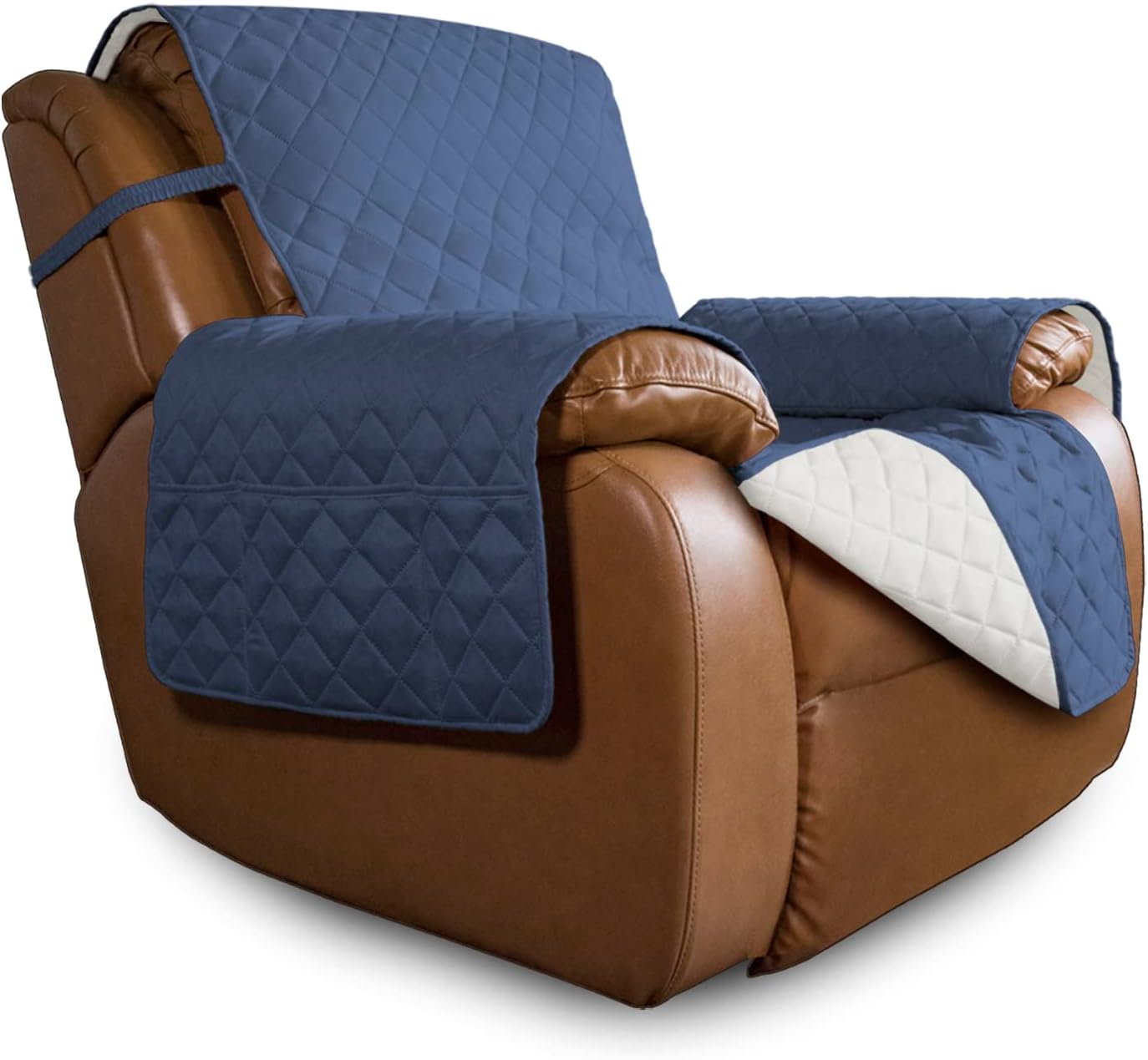 Easy-Going Oversized Recliner Chair Cover Reversible Couch Cover Sofa Cover for Dogs Water Resistant Furniture Protector with Elastic Strap for Pet (Oversized Recliner, Dark Blue/Ivory)