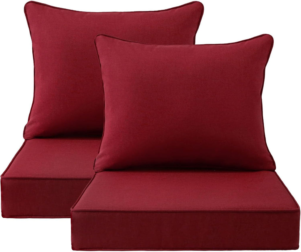 Outdoor Patio Chair Cushions Set, 24" x 24", Set of 2, Water-Repellent, Fade Resistant, Deep Seat Bottom and Back Cushion for Backyard, Couch, Sofa and Patio Furniture, Red