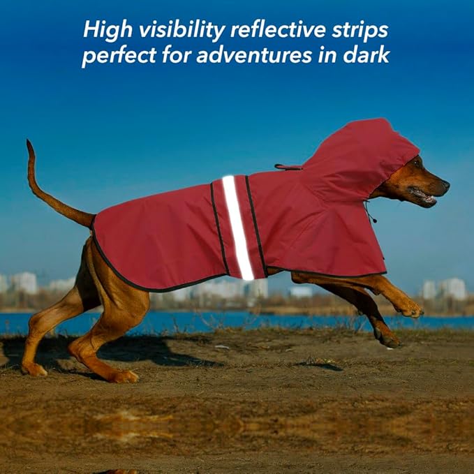Waterproof Reflective Dog Raincoat - Adjustable Hooded Slicker Poncho Pet Rain Coat, Lightweight Dog Rain Jacket for Small to X- Large Dogs and Puppies (Red, Large)
