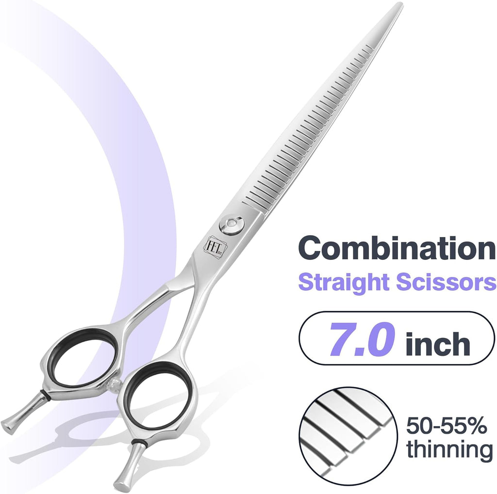 Professional Curved Thinning Scissors for Dog Grooming, 30-Degree Curvature, Japanese 440C for Trimming Dogs Cats and Other Pets face and paws (Pointy-tongued Blender)