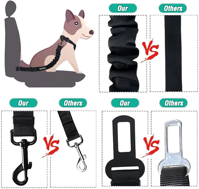 COOYOO Dog Seat Belt, Durability Retractable Dog Car Harness Adjustable Dog Seat Belt for Vehicle Nylon Pet Safety Seat Belts Heavy Duty & Elastic