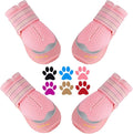 QUMY 4PCS Dog Boots for Large Dogs, Medium Dog Shoes & Paw Protectors for Hot Pavement, Summer Heat Protection, Mesh Breathable Nonslip Dog Booties for Hardfloors, Walking Running Hiking Pink Size 8