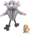 Funny Muscle Mouse Dog Toy – Plush Rat with Squeaky Rubber Chest & Rope Legs, Durable Interactive Chew Toy for Medium & Large Dogs, Cute Stuffed Animal for Tug, Fetch & Dental Play