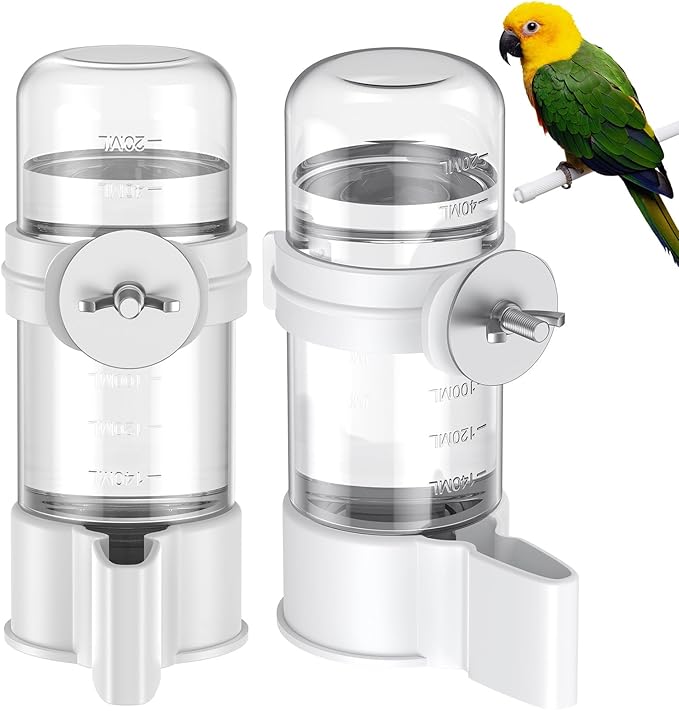 Pawfly 2 Pcs Bird Water Dispenser, Automatic Water Feeder, Plastic Cage Water Dispenser, White Parrot Waterer for Small Parakeet Cockatiel Budgie Lovebirds (Not Fit for Food Feeding)