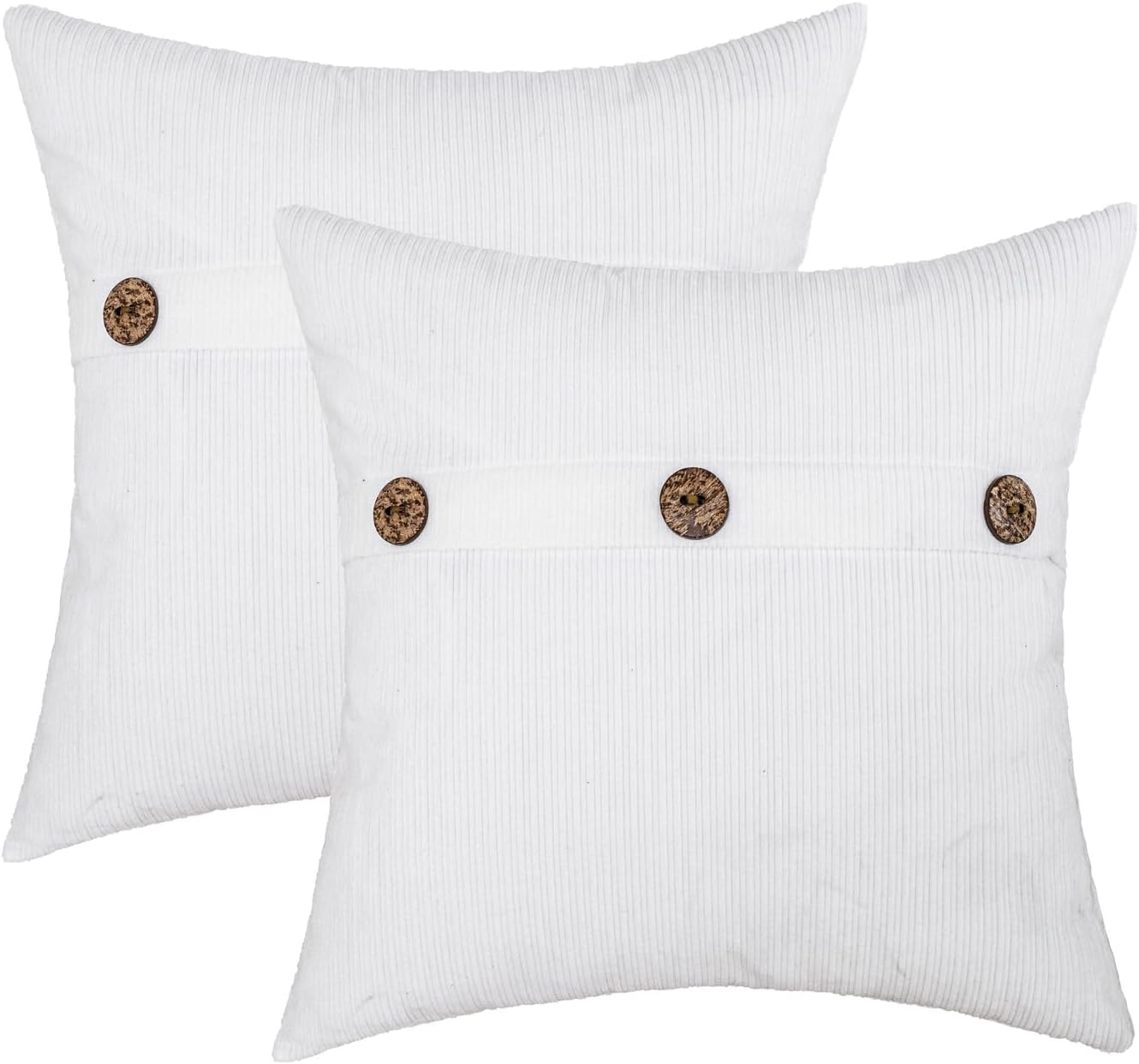 HWY 50 White Chenille Throw Pillow Covers 16x16 Inch with Triple Buttons, Soft Farmhouse Accent Decorative Cushion Cases for Couch Sofa Bed Bedroom Pack of 2