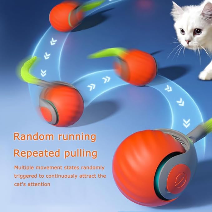 Speedy 2.0 Tail Cat Toys for Bored Indoor Adult Cats,2025 New Generation Interactive Cat Toys for Indoor Cats,Automatic Moving Ball with Tail,Orange