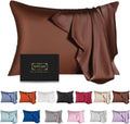 Mulberry Silk Pillowcase for Hair and Skin,Standard Size Cooling Silk Pillow Case with Hidden Zipper,Allergen Proof Dual Sides Soft Breathable Smooth Silk Pillow Cover for Women(Standard,Coffee)