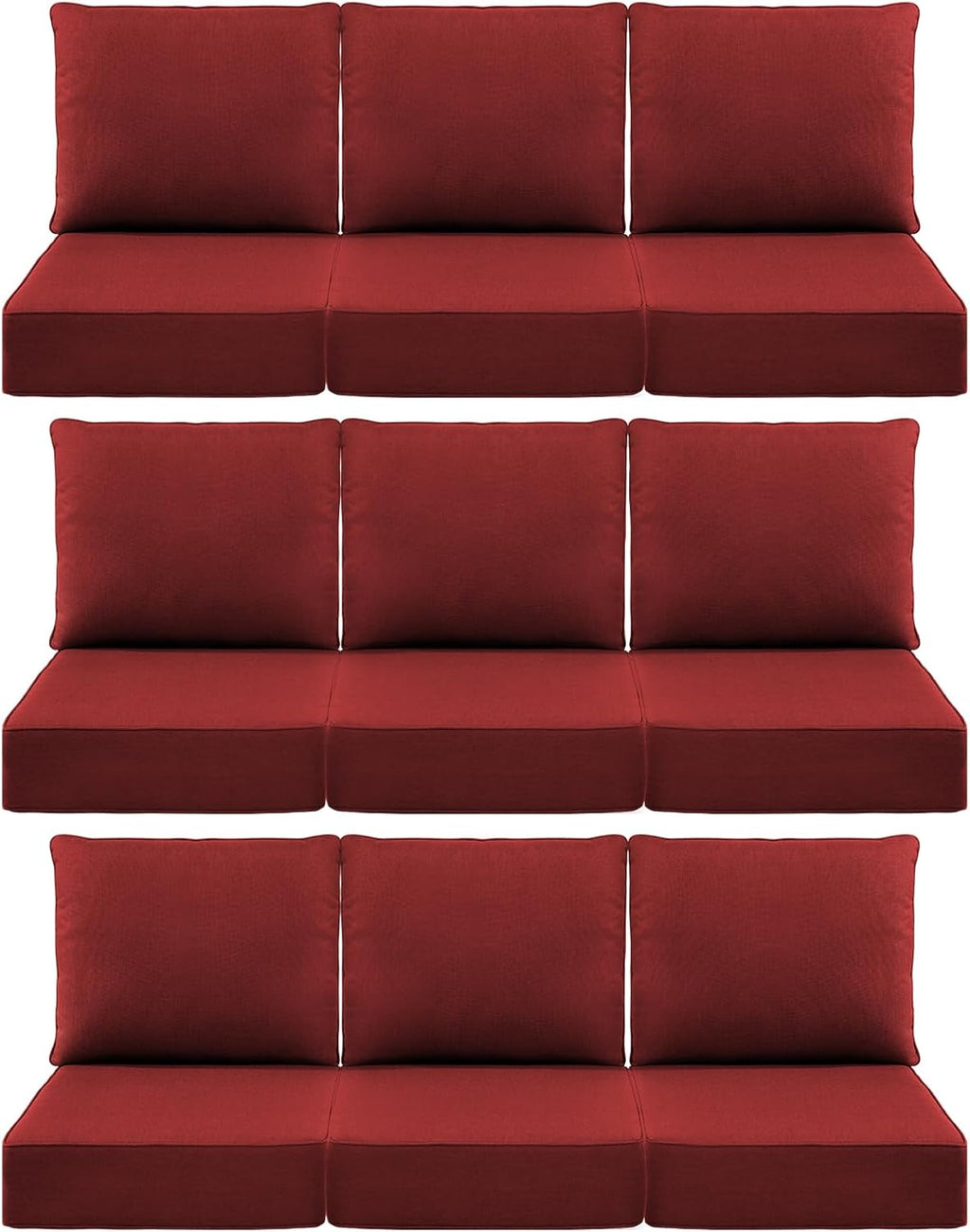 Luxury 6" Outdoor Cushions for Patio Furniture, 24x24x6" Thick Seat Cushion Set of 9, Fade Resistant Couch Chair Replacement Cushions High Density Deep Wicker Chair Cushion w/ Removable Cover, Red