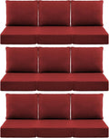 Luxury 6" Outdoor Cushions for Patio Furniture, 24x24x6" Thick Seat Cushion Set of 9, Fade Resistant Couch Chair Replacement Cushions High Density Deep Wicker Chair Cushion w/ Removable Cover, Red