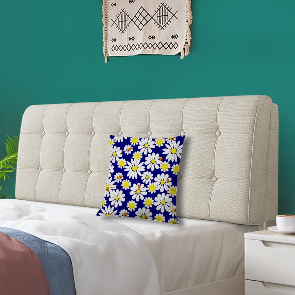 Decorative Square Throw Pillow Covers Daisies and Ladybugs Couch Sofa Bed Pillow Covers Cushion Cases 18x18 inch