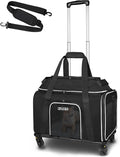 Petskd Top-Expandable Pet Carrier with Wheels 17x11x9.5 Inches Alaska Airline Approved, Soft-Sided Carrier for Small Cats Dogs with Locking Safety Zippers and Anti-Scratch Mesh(Black)