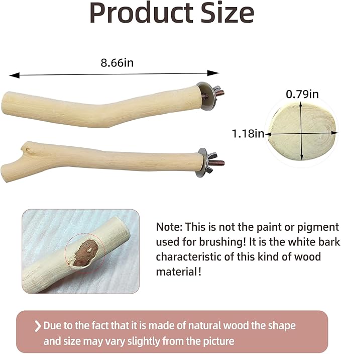 Hamiledyi Wood Bird Perch Stand Parrot Stand Branch Natural Wood Stick Paw Grinding Cage Accessories for Small Birds Parrots Parakeets Cockatiels Conures Lovebirds(2 Pcs)