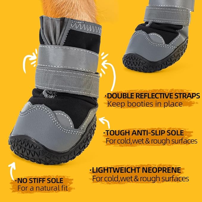 Dog Shoes for Large Dogs, Medium Dog Boots & Paw Protectors for Hardwood Floors, Outdoor Dog Booties for Hot Pavement Winter Snow Hiking, Waterproof Dog Shoes with Reflective Strips Size 3