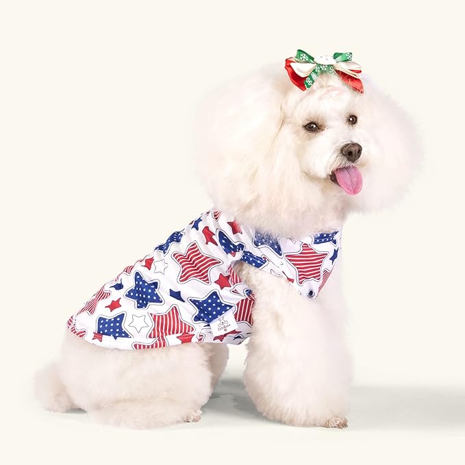 CuteBone 4th of July Dog Shirts 2-Pack Soft Pet Clothes Breathable Summer Vest for Small Puppy and Stretchy Cat Apparel 2BX13S