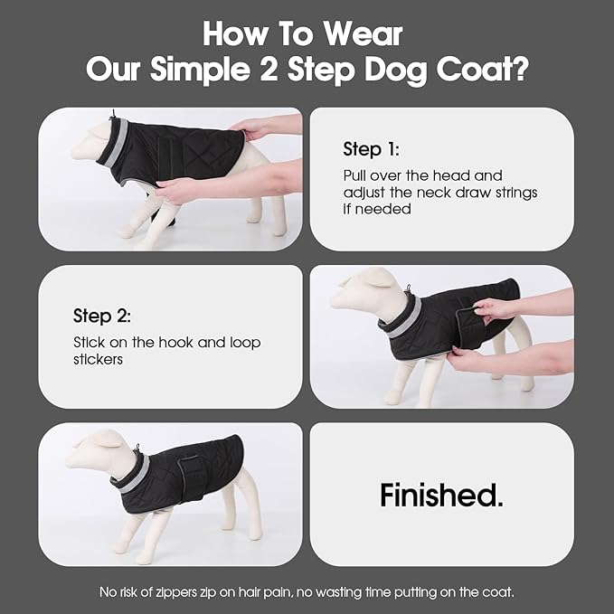Dog Winter Coat Warm Padded Puppy Jacket Windproof Water Resistant Clothes for Small Medium Large Pets Christmas Sweater Outfit Vest(Black, XS)