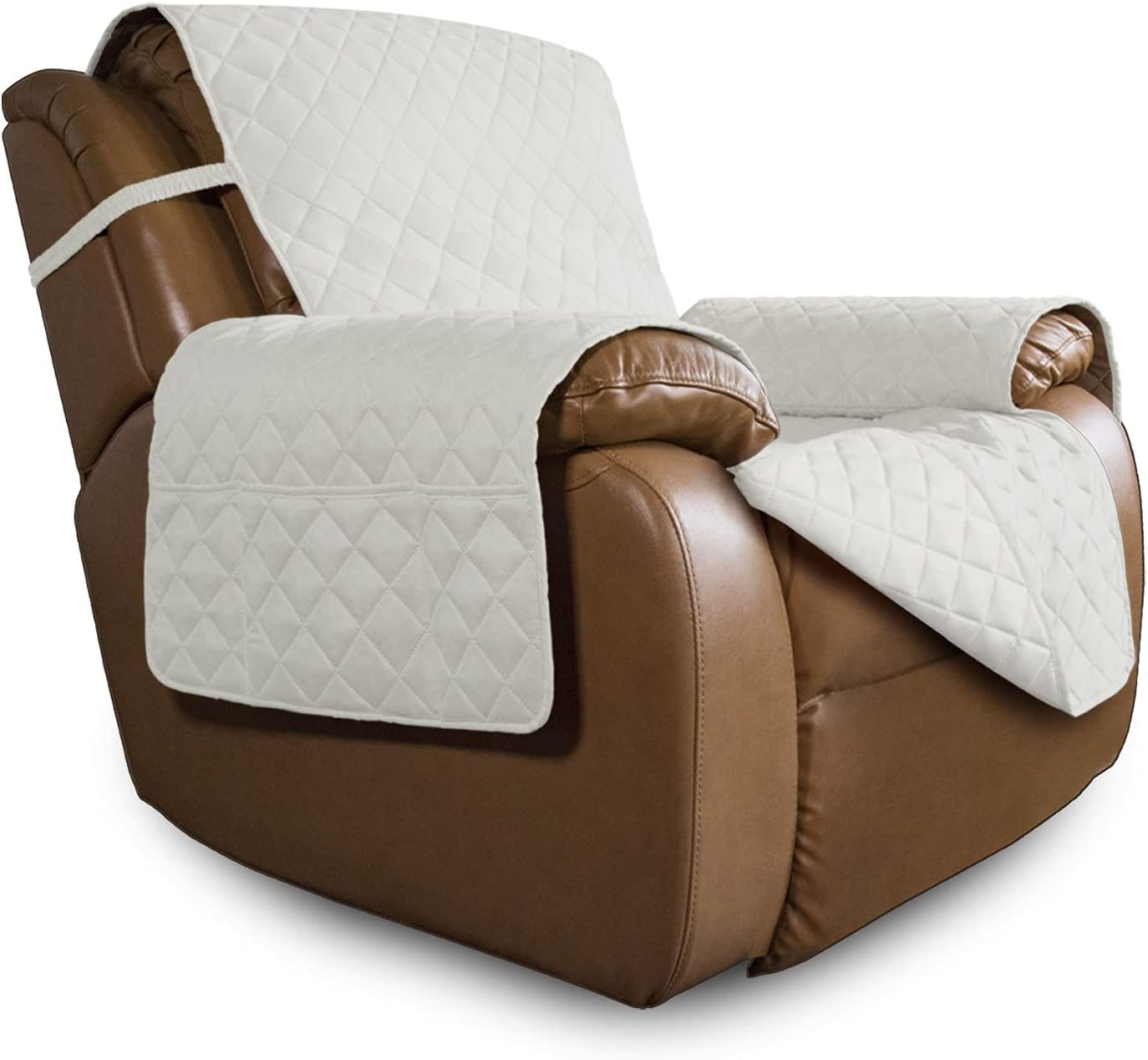 Easy-Going Oversized Recliner Cover Reversible Couch Cover Sofa Cover for Living Room Water Resistant Furniture Protector with Elastic Straps for Pets Dog (Oversized Recliner, Ivory/Ivory)