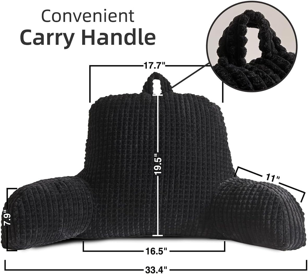 Holawakaka Adults Reading Pillow with Arms, Backrest Reading & Rest Pillows for Sitting Up in Bed, Bed Rest, Lounging, Working on Laptop,Arms Back Support Cushion for Men Women Teens, Black