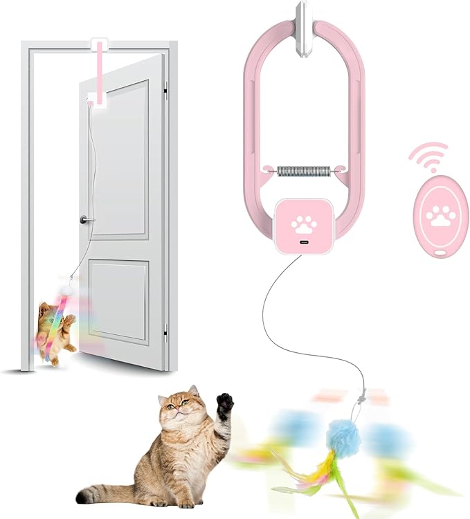 Interactive Cat Toy, Flapping Bird & Rotating Feather Teaser for Indoor Cats, Hanging Doorway Cat Toys with Fishing Pole for Exercise, Boredom Relief & Fun Games