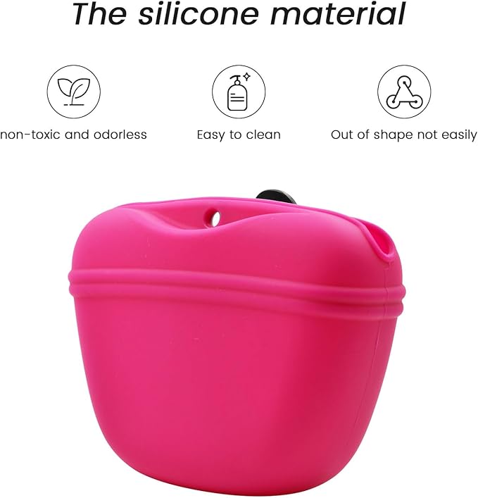 AUDWUD Silicone Dog Treat Pouch,Clip on Portable Training Container,Convenient Magnetic Buckle Closing and Waist Clip,No BPA