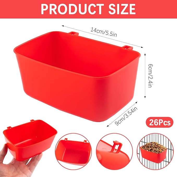 26 PCS Chicken Feeder Cups, 18 OZ Cage Cups for Chickens, Hanging Rabbit Feeder Waterer Cups, Plastic Birds Feeders for Pet Bunny Gamefowl Poultry Parrot