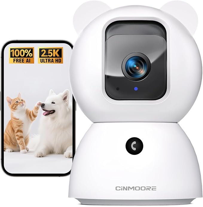 2.5K Security Camera Indoor, Non-Subscription AI Person/Pet/Cry Detection, 4MP Pet/Dog/Cat Camera w/Phone App, Pan Tilt 2.4GHz WiFi Cameras for Home Security, Full Duplex 2-Way Audio, IR Night Vision
