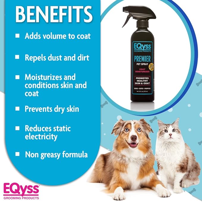 EQyss Premier Pet Spray - Moisturizes & Conditions for Healthy Skin & Coat, Non- greasy, Repels Dust & Dirt - Great for Dogs, Cats, Puppies (16 oz)