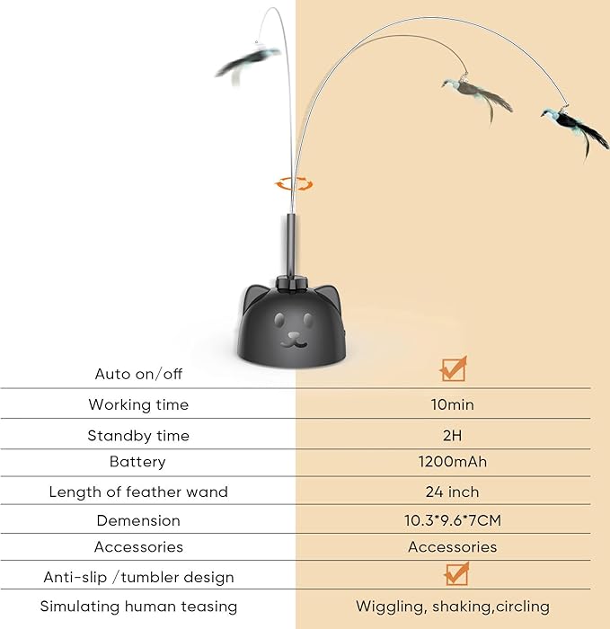 Interactive Cat Toys for Indoor Cats Automatic Electric Flying Bird Feather Cat Toy - Best Kitten & Adult Cat Enrichment Toy Stick-on Hanging Electric Kitty Toys for Bored Cats