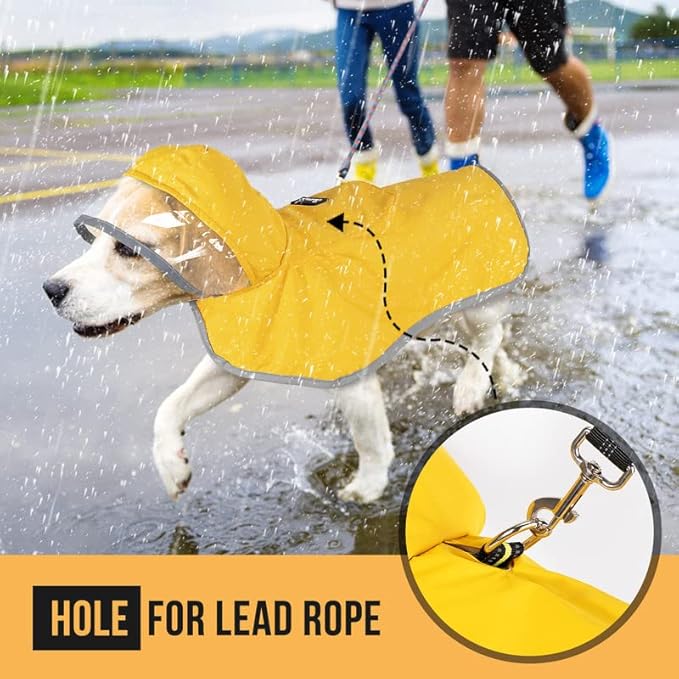 SlowTon Dog Raincoat, Adjustable Dog Rain Jacket Clear Hooded Double Layer, Waterproof Poncho with Reflective Strip Straps and Storage Pocket for Small Medium Large Dog (Yellow XL)