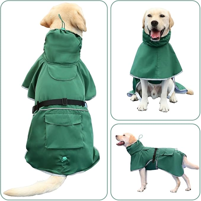 Dog Raincoat Waterproof Dog Rain Coat with Hoodile, Reflective Adjustable Lightweight Pet Rain Jacket for Medium Large Dogs(Green, 7XL)