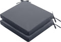 Outdoor Chair Cushions Set of 2: Waterproof & Fade Resistant Deep Seat Cushion for Patio Furniture - 24 x 24 Inch Chair Pads with Ties and Hidden Zipper - Patio Chair Cushion Replacement, Dark Grey