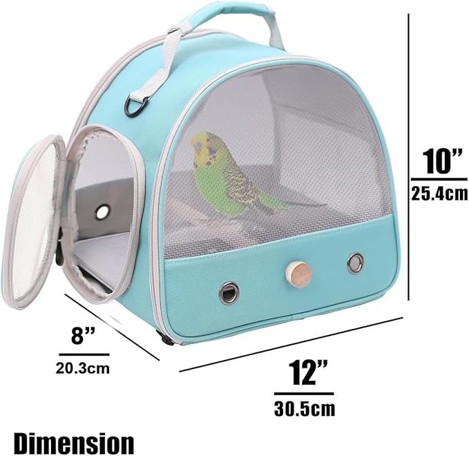 Bird Travel Cage, Portable Small Bird Parrot Parakeet Carrier with Standing Perch, Side Access Window Collapsible(Green, Mesh Windows)