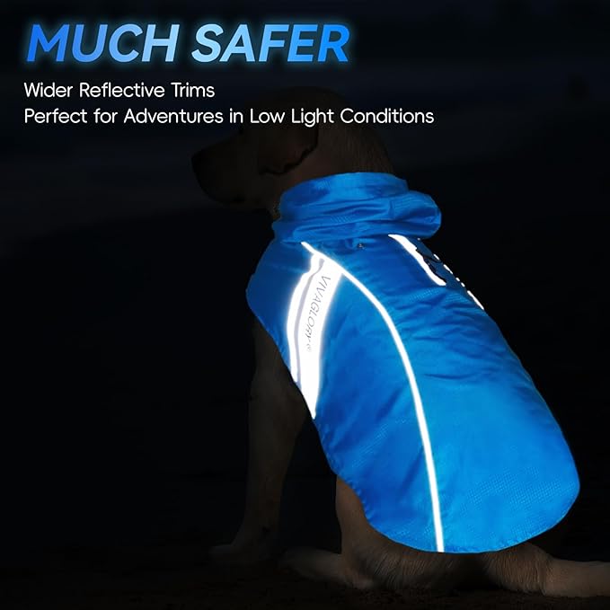 VIVAGLORY Wetoff Dog Raincoat, Rain Coat for Dog All Seasons Adventure, Rain Jacket with Harness Hole & Hood, Reflective Lightweight Waterproof for Doggy & Puppy, S, Blue