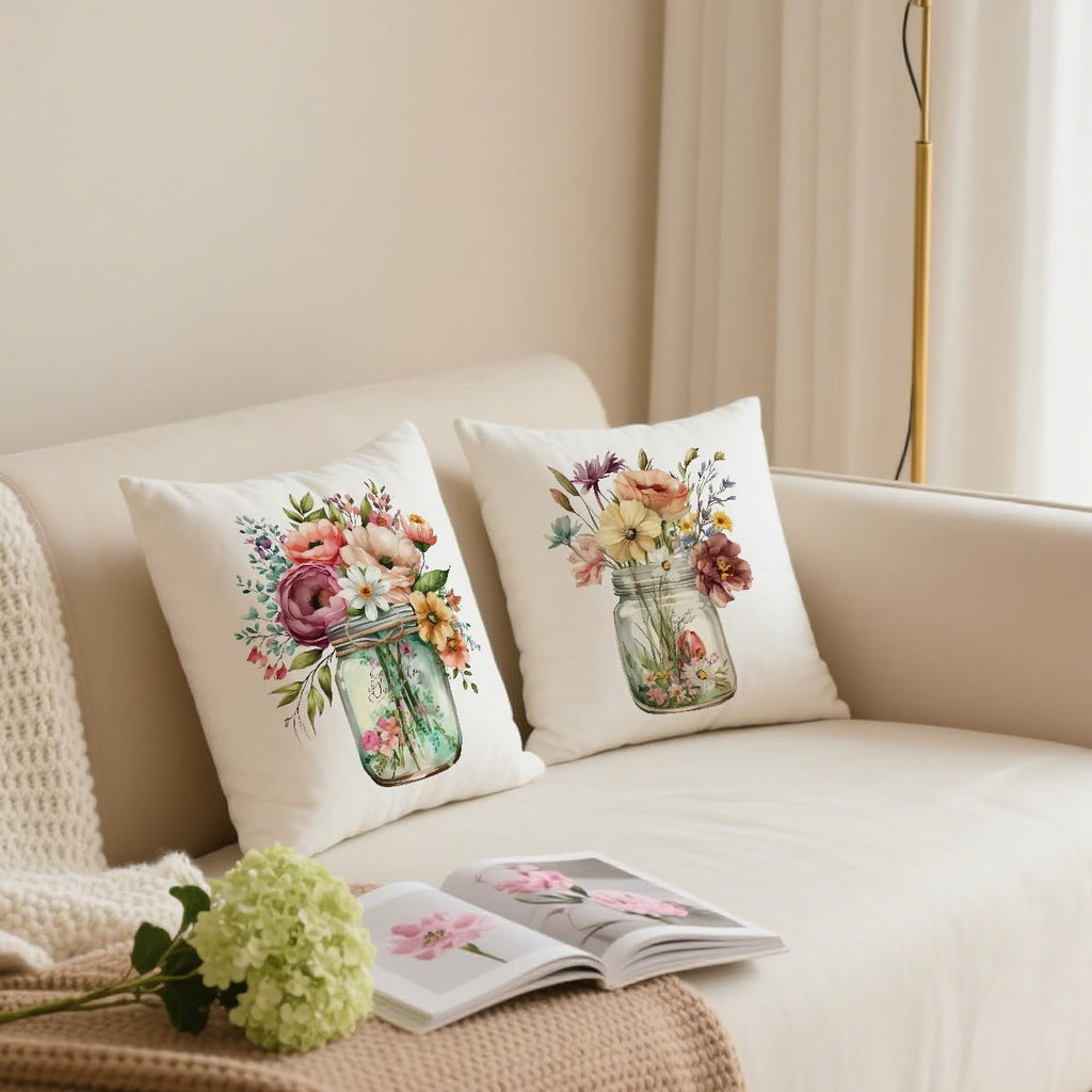 2 Pcs Pink Red Roses Floral Vase Decorative Outdoor Pillowcase, Modern Floral Square Decorative Throw Pillow Cover for Women Friend Sister Coworker Birthday Christmas Mothers Day Friendship Gifts