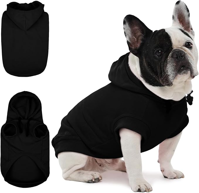 IECOii Dog Hoodie Medium Size Dog, Medium Dogs Sweater with Hood, Soft Pullover Hooded Sweatshirt for Dogs Boy and Girl Indoor & Outdoor, Machine Washable, Black, Large (No Fleece Lined)