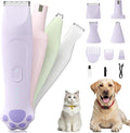 Dog Paw Trimmer - 4-in-1 Dog Clippers Grooming Kit with Low Noise & IPX7 Waterproof Design Includes Comb Paw Trimmer Nail Grinder - Rechargeable & Cordless Pet-Friendly Clipper (Purple)