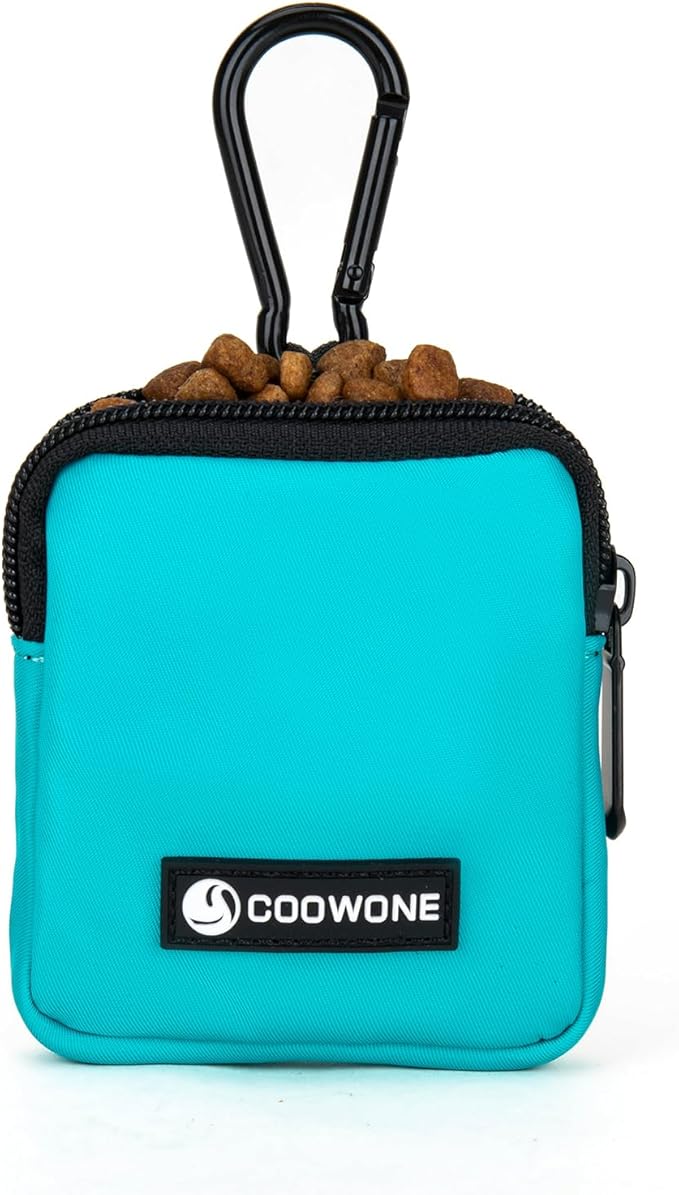 COOWONE Dog Treat Pouch Pocket Sized Pet Puppy Training Pouch for Dog Training Behavior Aids, Waterproof Nylon Fabric Dog Poop Bag Holder, Hands Free Dog Walking Bag with Metal Carabiner(Lake Green)
