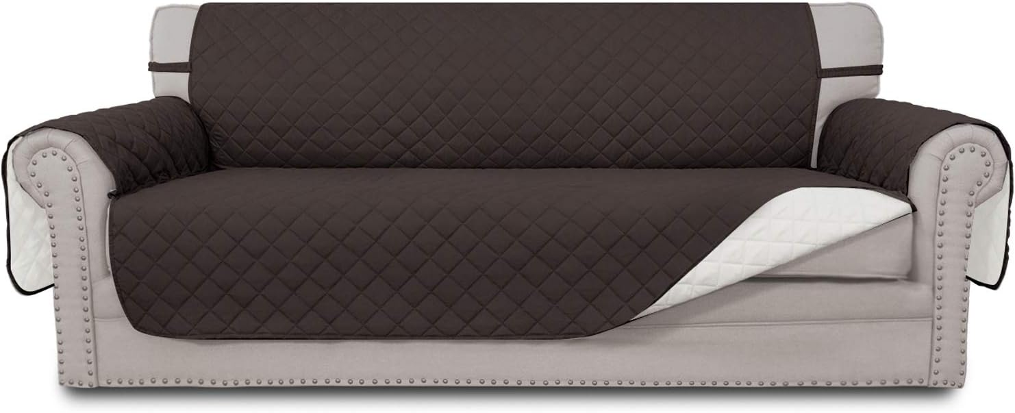 Easy-Going Reversible Oversized Couch Cover for 3 Cushion Couch Sofa Cover for Dogs Water Resistant Furniture Protector Cover with Foam Sticks for Pet (Oversized Sofa, Chocolate/Ivory)
