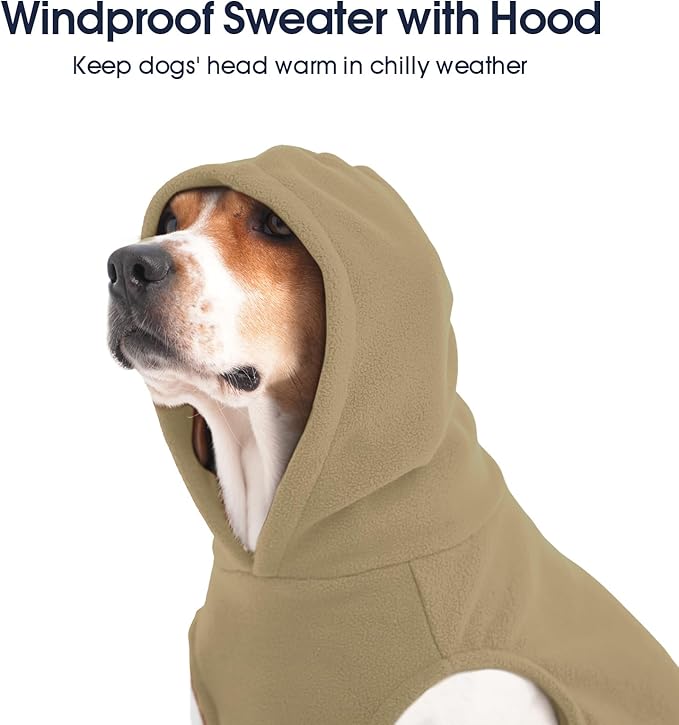 IECOii Dog Hoodie,Polar Fleece Dog Sweatshirt Fall Cold Winter Sleeveless Sweater with Hood,Cozy & Lightweight Hoodies for Dogs Girl Boy,Pullover Hooded Clothes for Pug,Jack Russell, Khaki, M