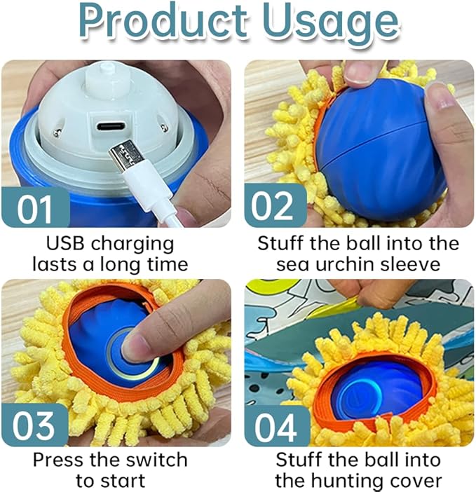 KOIJYFNL Interactive Cat Toys Ball Fast Rolling Cat Toys in Pouch, Moving Best Cats Toys for Indoor, Hide and Seek Chase Exercise Game, Motion Activate Rechargeable Kitten Toys