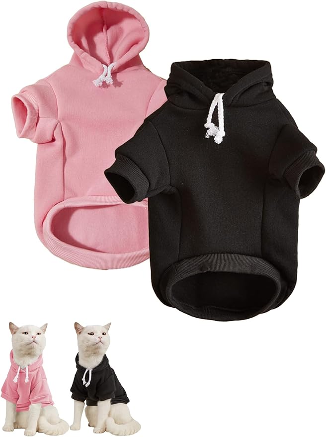 QWINEE Basic Dog Hoodie Sweatshirt Puppy Sweater Warm Cat Costumes Pet Clothes for Chihuahua Puppy Kitten Small Medium Dogs Black and Pink Small