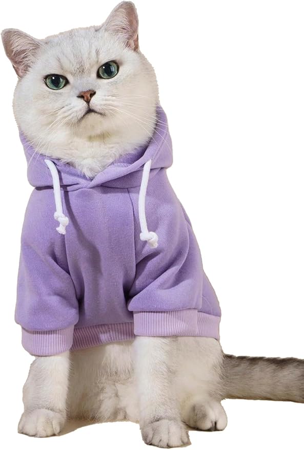 QWINEE Basic Dog Hoodie Sweatshirt Puppy Sweater Warm Cat Costumes Pet Clothes for Chihuahua Puppy Kitten Small Medium Dogs Mauve Purple Large