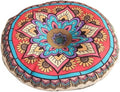 Mandala Round Floor Pillow - 16x16 inch Reversible Cotton Linen Meditation Cushion for Yoga, Balcony & Patio Decor (Colorful)