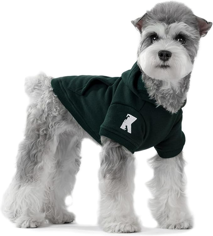 Koneseve Dog Hoodie Fleece Puppy Clothes Warm Sweater with Hat for Small Dogs Cat Hooded Shirt Kitten Pet Basic Sweatshirt with Pocket Doggie Soft Winter Coat Apparel (Green; S)