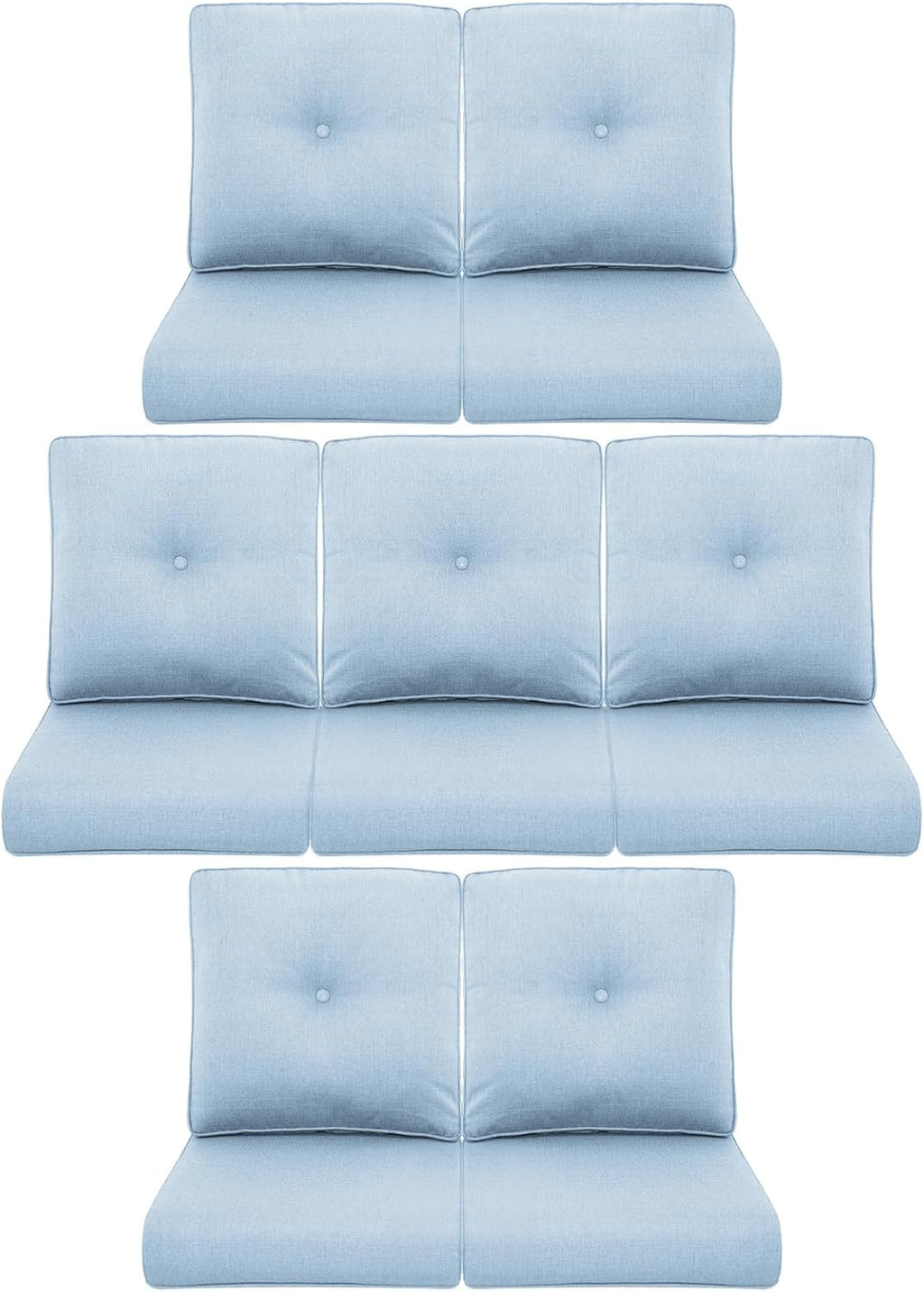 7-Piece Outdoor Patio Cushion Set - Fade & Water Resistant with Removable Olefin Cover, 22x24x4 Inch Memory Foam Cushions for Wicker Sectional Sofa – Baby Blue/Buckle