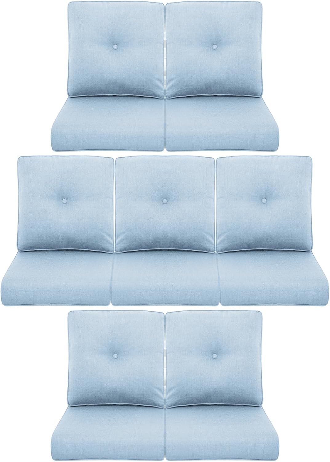 7-Piece Outdoor Patio Cushion Set - Fade & Water Resistant with Removable Olefin Cover, 22x24x4 Inch Memory Foam Cushions for Wicker Sectional Sofa – Baby Blue/Buckle