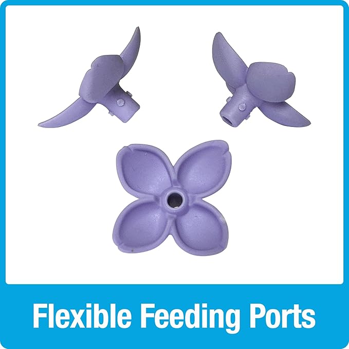 Nature's Way Hanging Glass Hummingbird Feeder for Outdoor Decor, 29 Ounce Capacity Nectar Feeder, 4 Easy to Clean Flexible Ports, Purple Lilac